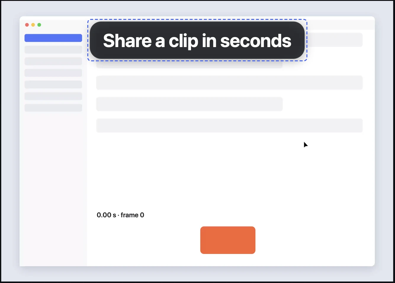 A title overlay, Share a clip in seconds, on a recorded video