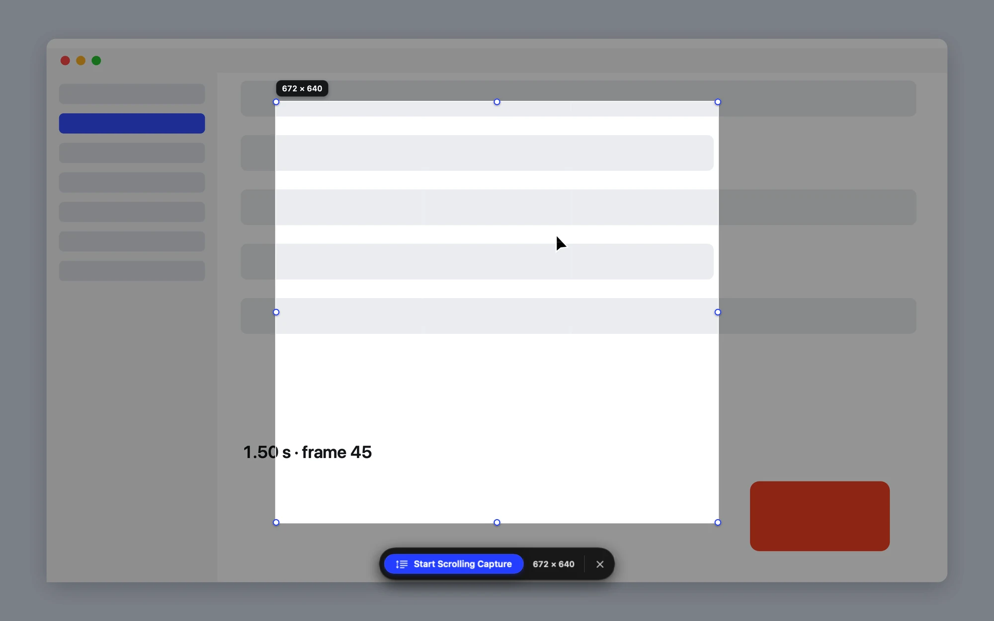 Selecting the part of a window that scrolls, with the Start Scrolling Capture bar